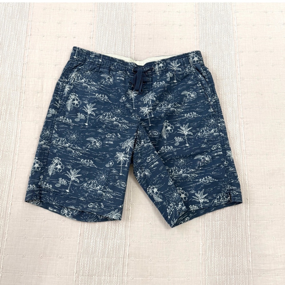 Gap Shorts Mens S Blue Tropical Palm Tree Print Drawstring Elastic Waist